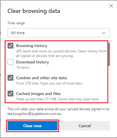 Edge - Clear Browsing Data