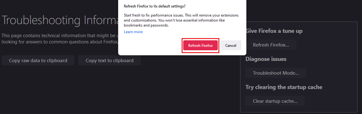 Firefox - Confirm Refresh