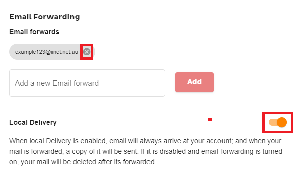 Toolbox email settings - mail forwarding