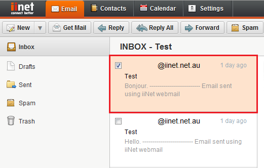Desktop webmail inbox