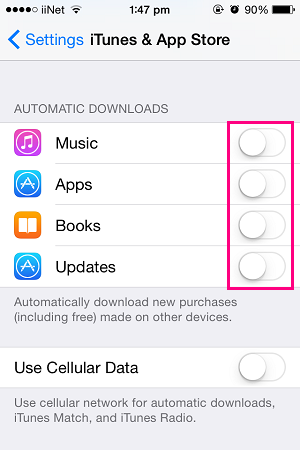 iOS disable automatic downloads 3