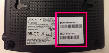 NBN HFC Serial and CMAC number example